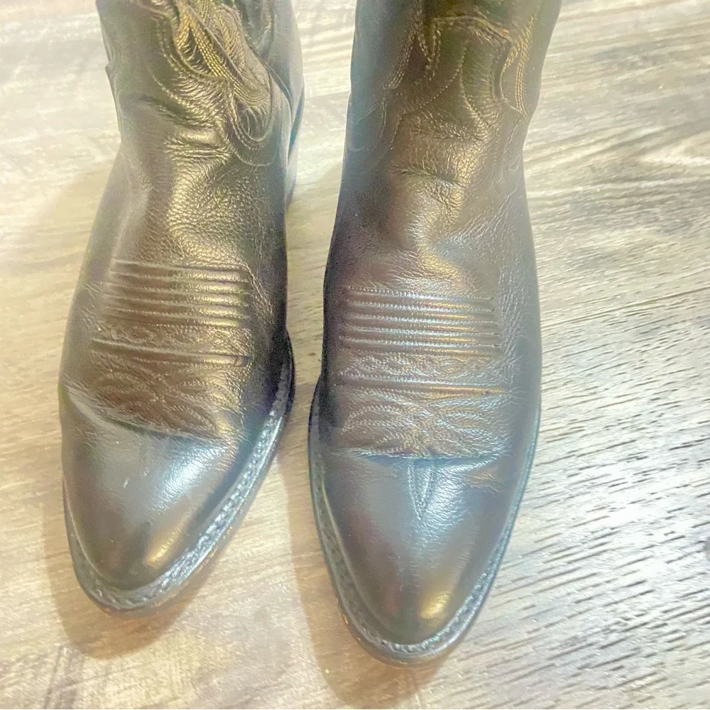 Vintage Dan Post El Paso Black Embroidered Western Cowboy Boots